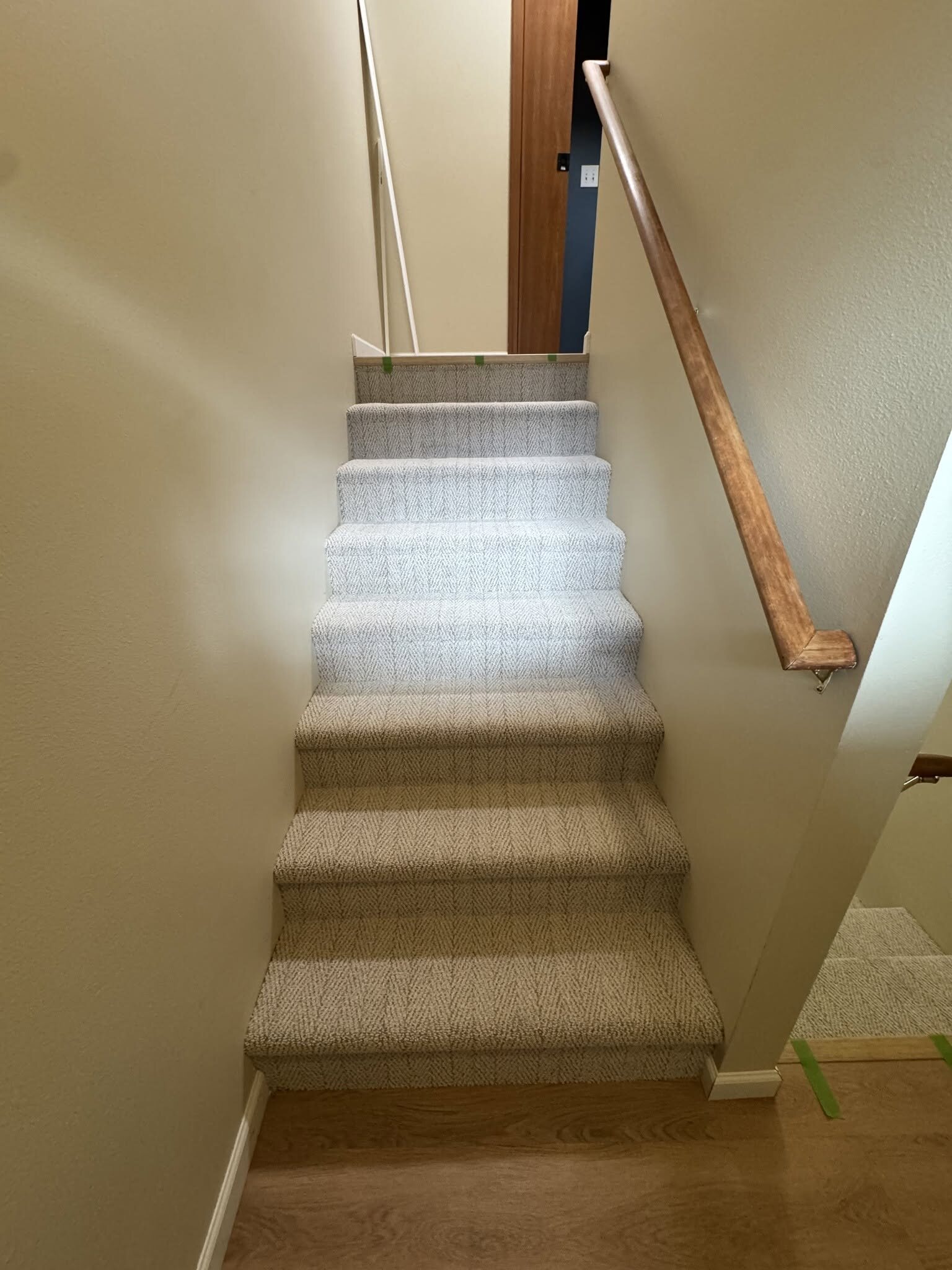Carpeted stairs installed by MG Flooring